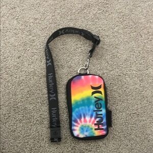 Hurley Black and Rainbow Phone Pouch with Lanyard